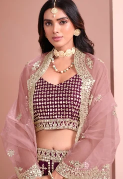Embroidered Art Silk Lehenga in Purple
