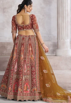 Embroidered Art Silk Lehenga in Old Rose