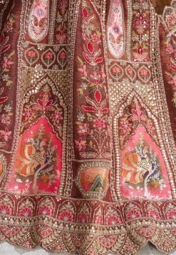 Embroidered Art Silk Lehenga in Old Rose