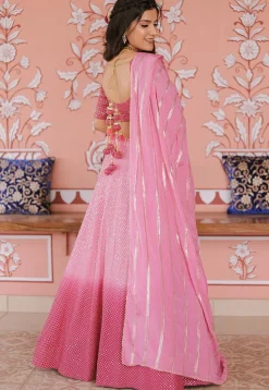 Embroidered Art Silk Lehenga in Shaded Pink