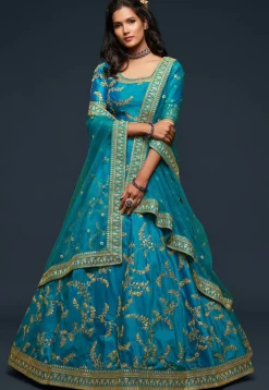 Embroidered Art Silk Lehenga in Blue