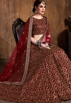 Embroidered Art Silk Lehenga in Maroon