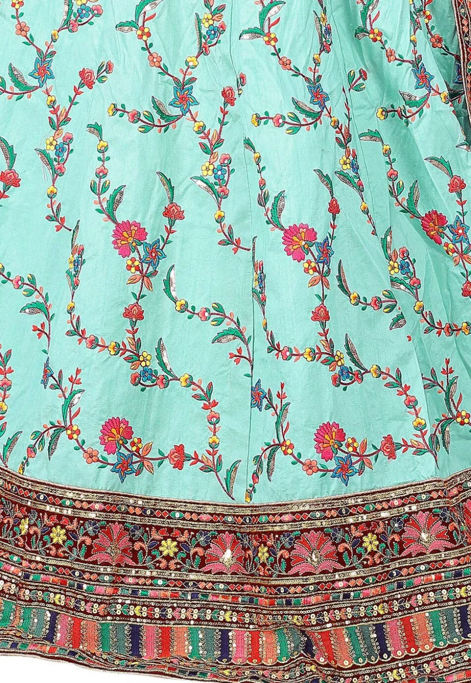 Embroidered Art Silk Lehenga in Sea Green