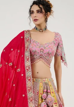 Embroidered Art Silk Lehenga in Multicolor
