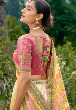 Embroidered Art Silk Lehenga in Off White and Multicolor
