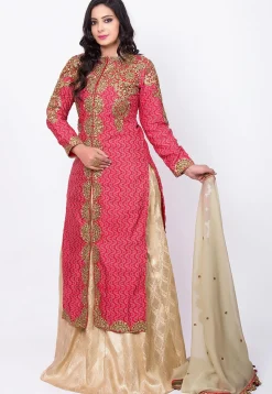 Embroidered Art Silk Lehenga in Maroon