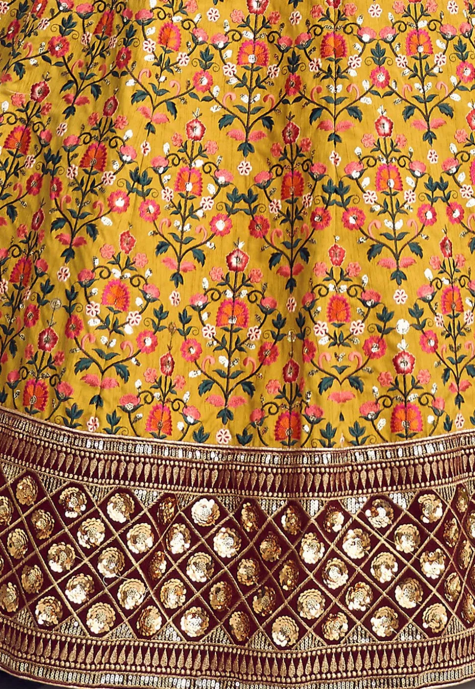 Embroidered Art Silk Lehenga in Mustard