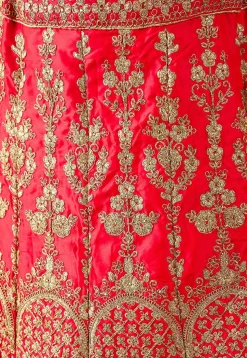 Embroidered Art Silk Lehenga in Red