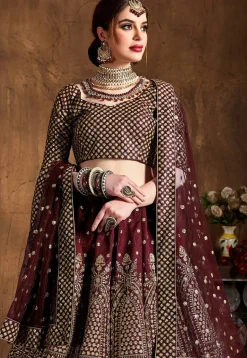 Embroidered Art Silk Lehenga in Maroon