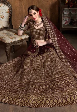 Embroidered Art Silk Lehenga in Maroon