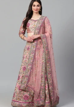 Embroidered Art Silk Lehenga in Pink
