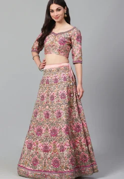 Embroidered Art Silk Lehenga in Pink