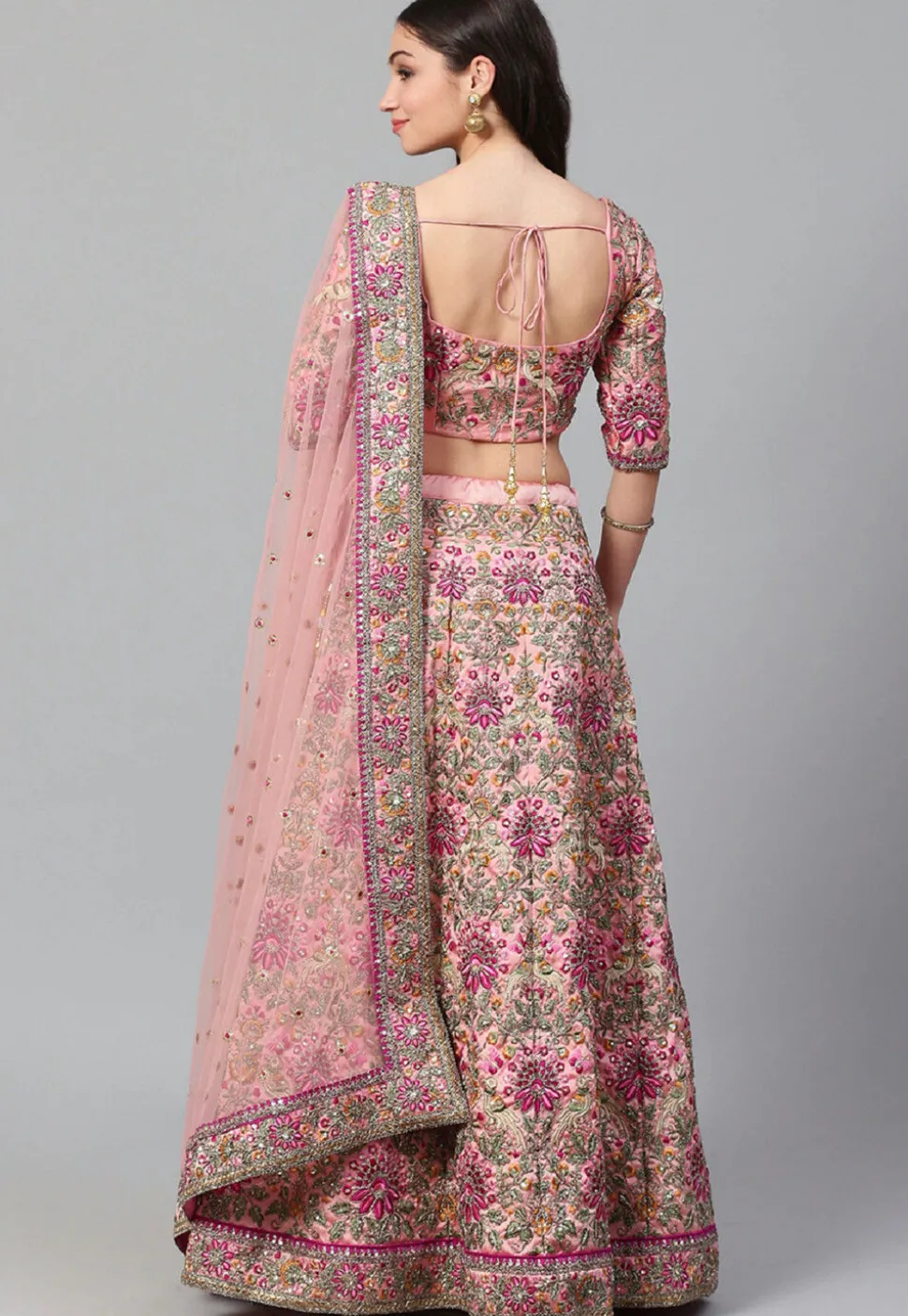 Embroidered Art Silk Lehenga in Pink