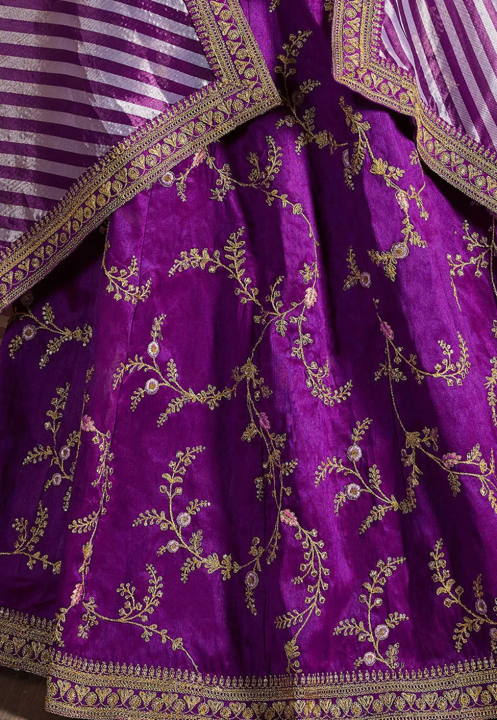 Embroidered Art Silk Lehenga in Purple