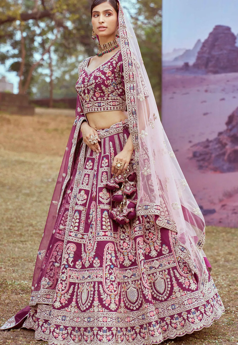 Embroidered Art Silk Lehenga in Purple