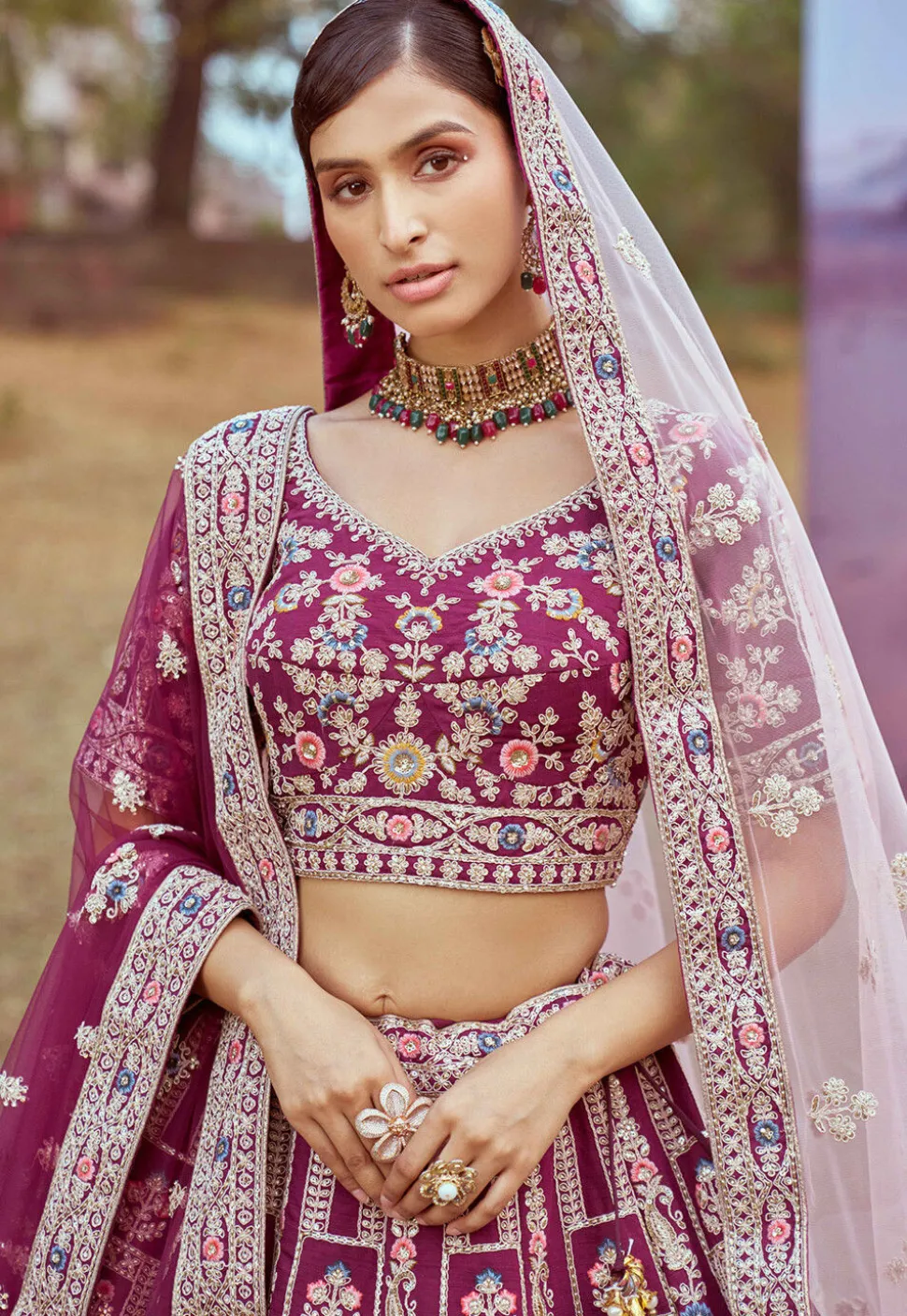 Embroidered Art Silk Lehenga in Purple