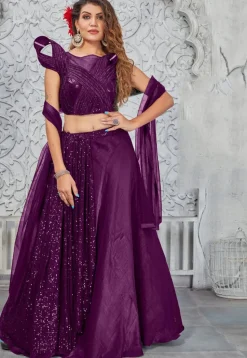 Embroidered Art Silk Lehenga in Purple