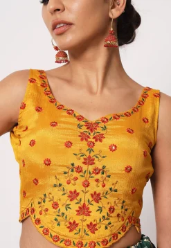 Embroidered Art Silk Lehenga in Green