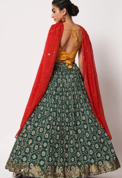 Embroidered Art Silk Lehenga in Green