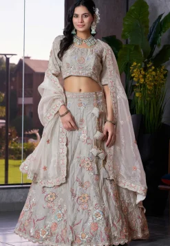 Embroidered Art Silk Lehenga in Grey