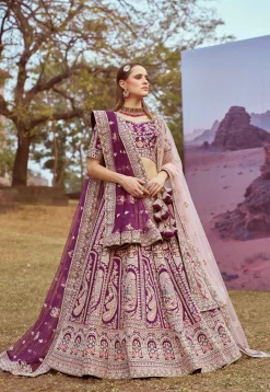 Embroidered Art Silk Lehenga in Purple