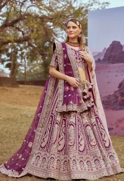 Embroidered Art Silk Lehenga in Purple