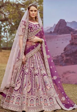 Embroidered Art Silk Lehenga in Purple