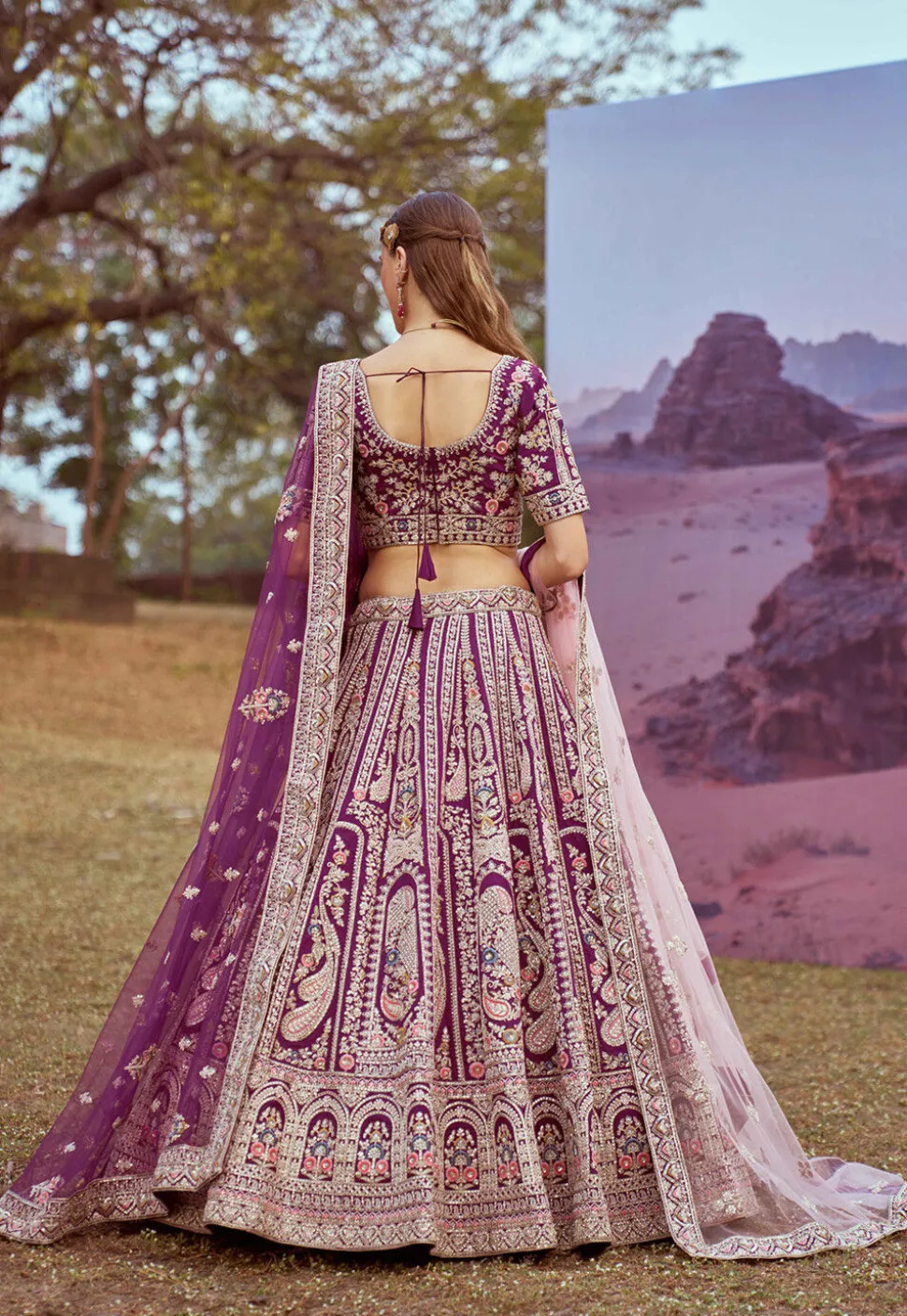 Embroidered Art Silk Lehenga in Purple