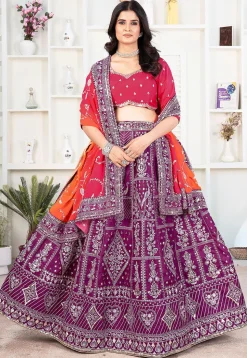 Embroidered Art Silk Lehenga in Purple