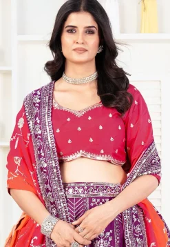 Embroidered Art Silk Lehenga in Purple