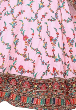 Embroidered Art Silk Lehenga in Pink