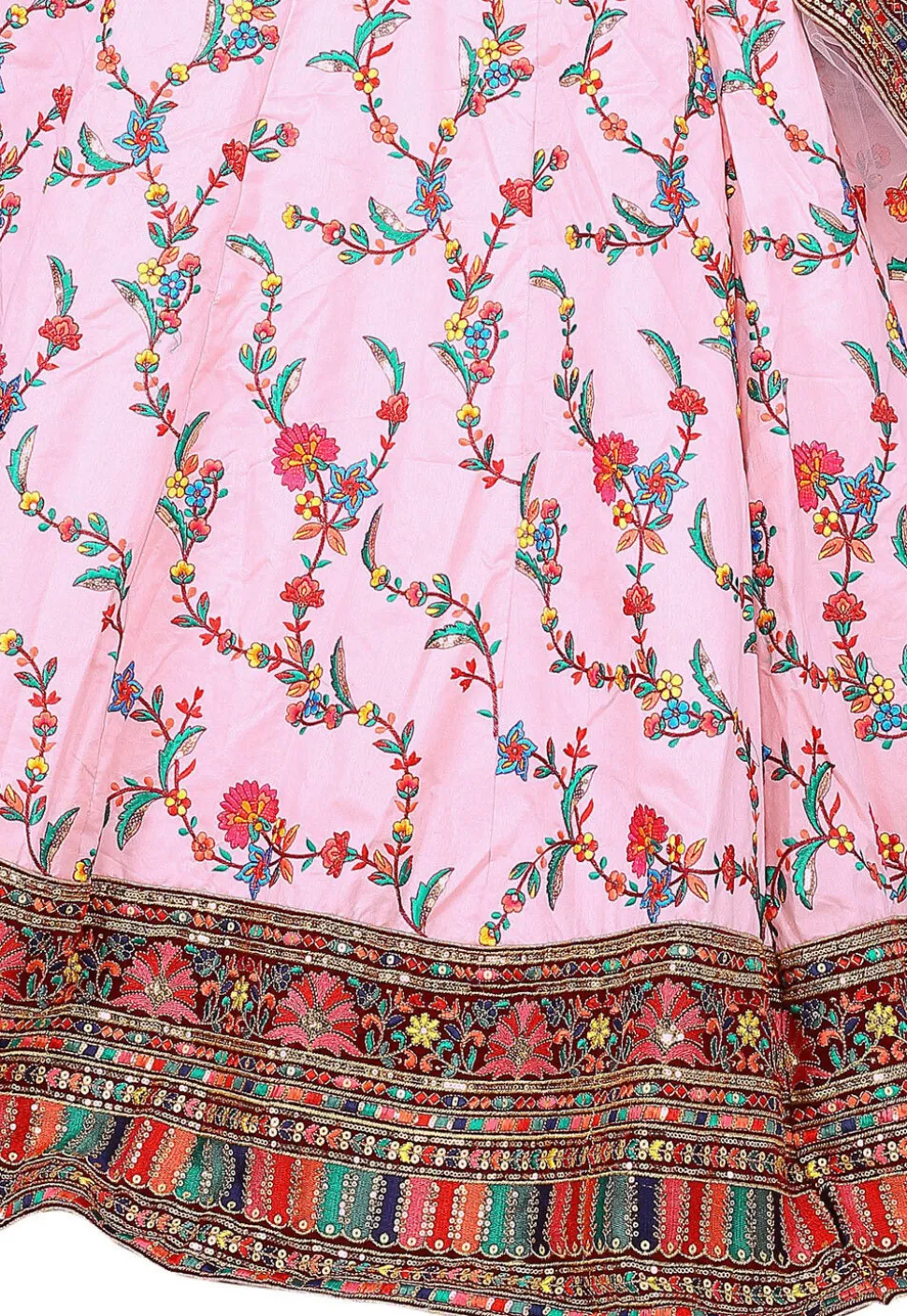 Embroidered Art Silk Lehenga in Pink