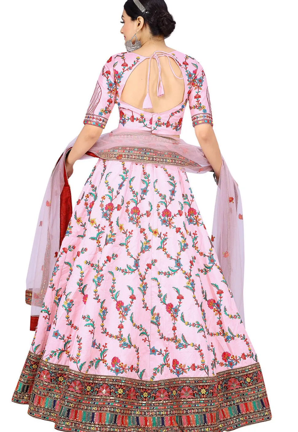 Embroidered Art Silk Lehenga in Pink