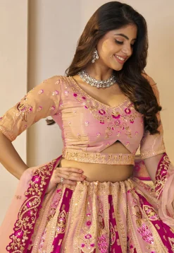 Embroidered Art Silk Lehenga in Pink