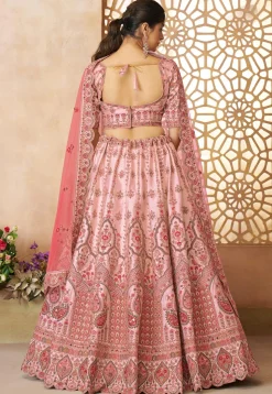 Embroidered Art Silk Lehenga in Pink