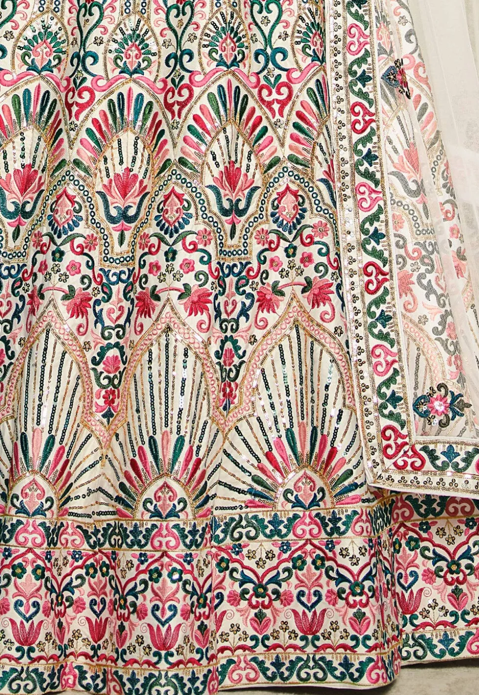 Embroidered Art Silk Lehenga in Off White