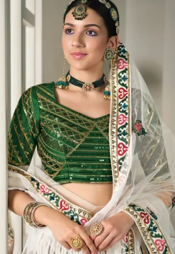 Embroidered Art Silk Lehenga in Off White