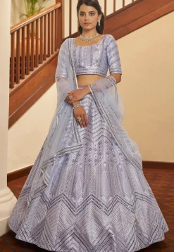 Embroidered Art Silk Lehenga in Pastel Blue