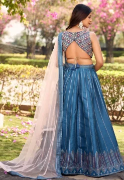 Embroidered Art Silk Lehenga in Blue