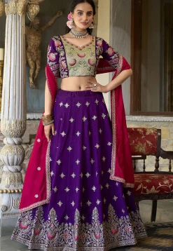 Embroidered Art Silk Lehenga in Purple