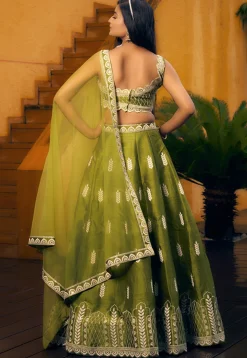 Embroidered Art Silk Lehenga in Light Green
