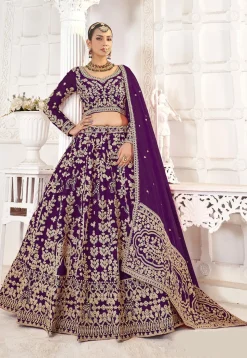 Embroidered Art Silk Lehenga in Purple