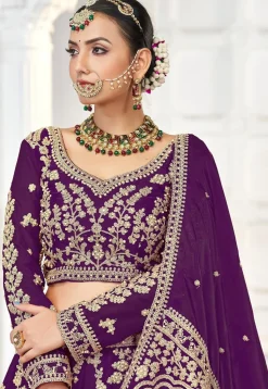 Embroidered Art Silk Lehenga in Purple