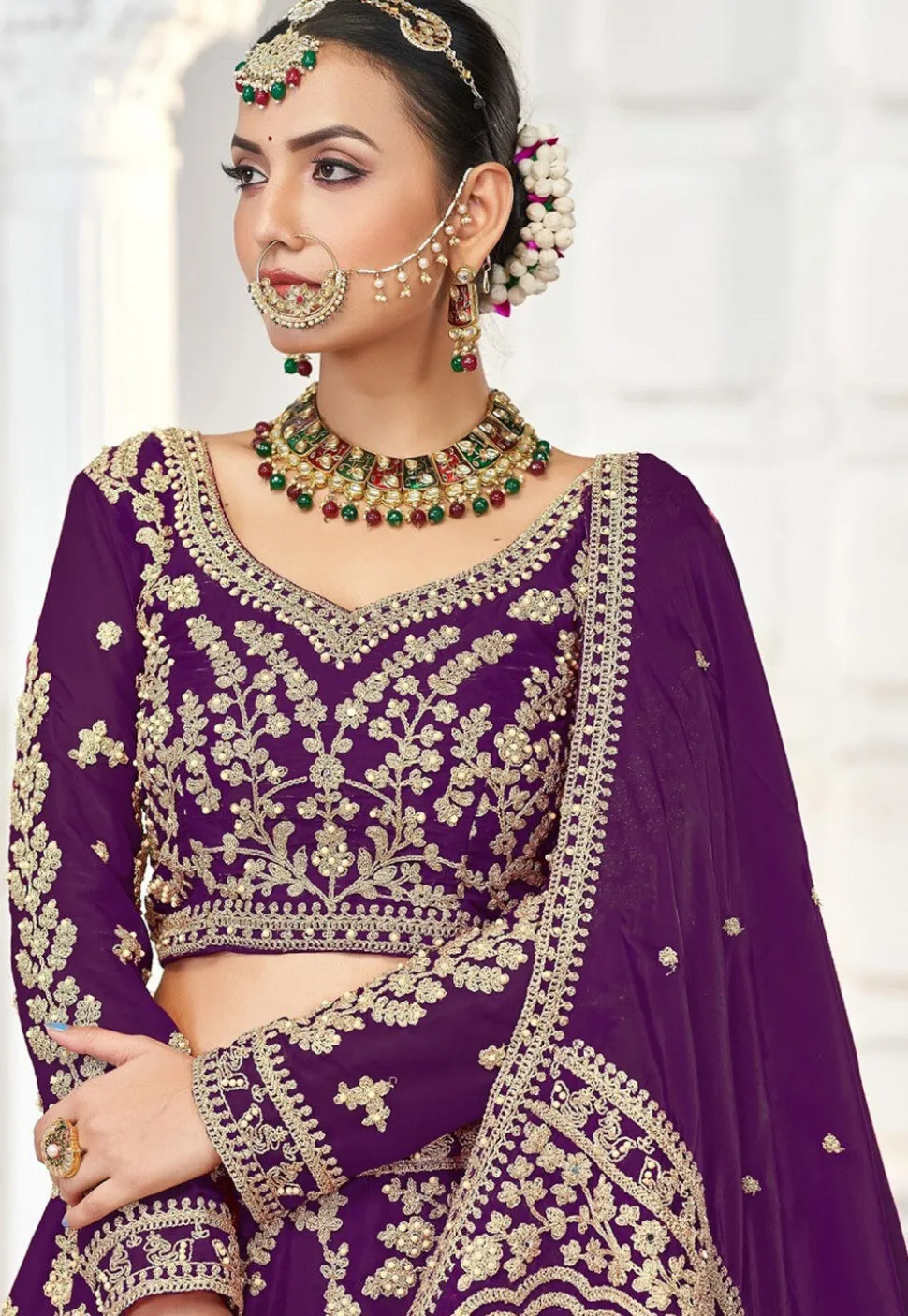 Embroidered Art Silk Lehenga in Purple