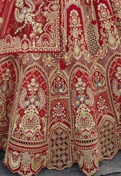 Embroidered Art Silk Lehenga in Red
