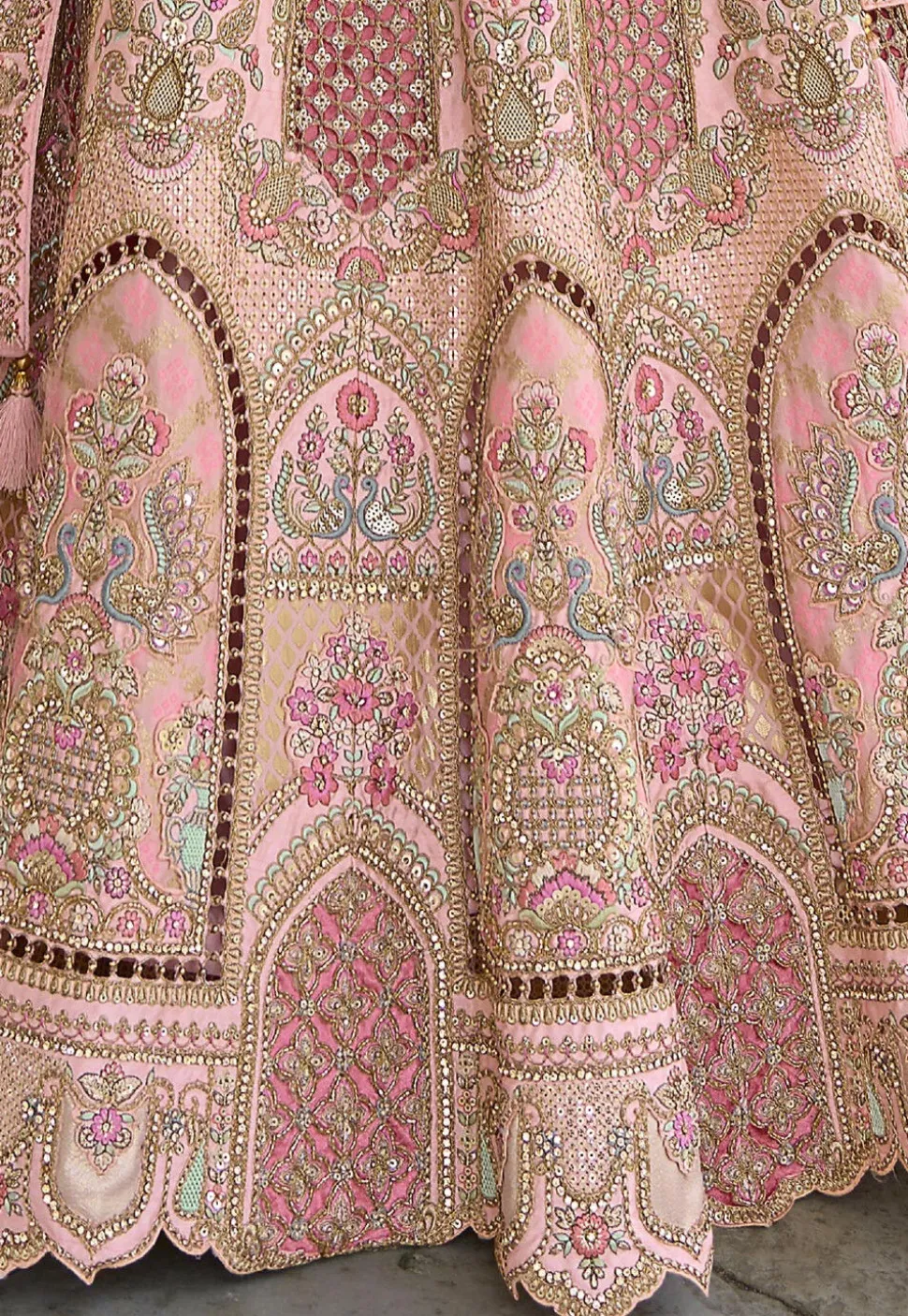 Embroidered Art Silk Lehenga in Pink