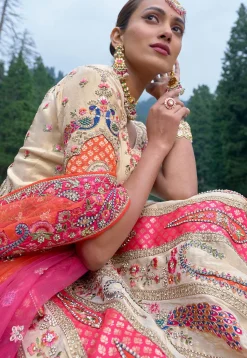 Embroidered Art Silk Lehenga in Biege