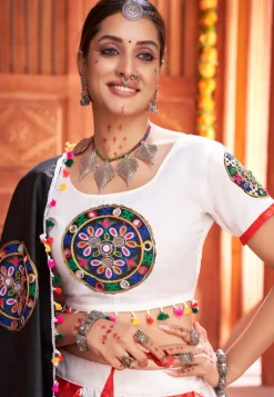 Embroidered Art Silk Lehenga in Off White