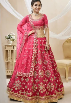 Embroidered Art Silk Lehenga in Pink