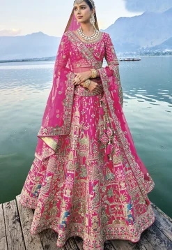 Embroidered Art Silk Lehenga in Pink